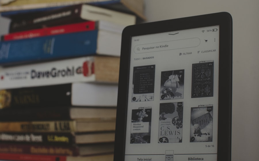 A tablet beside a stack of books